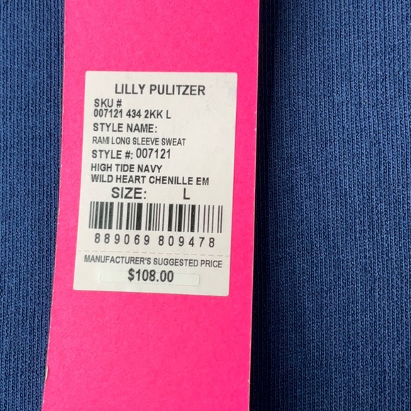 Lilly Pulitzer Rami Navy Sweatshirt Wild Hearts Embroidered Size L - Picture 4 of 8